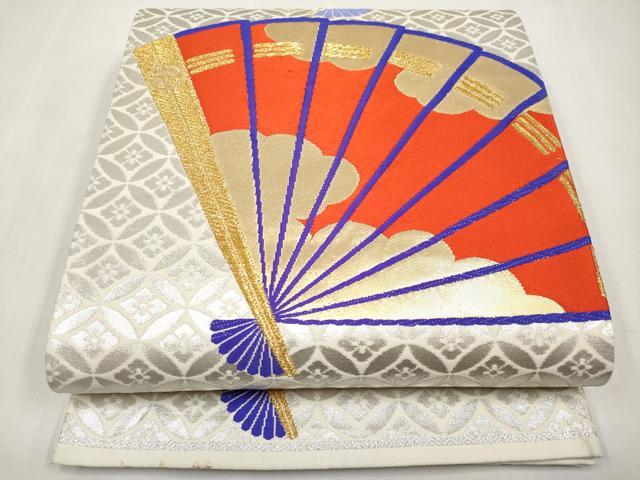 平和屋本店▼六通柄袋帯 唐織 桧扇文 本金箔 正絹 逸品 CABM7054tx