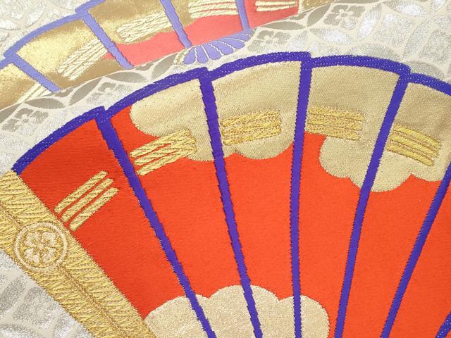平和屋本店▼六通柄袋帯 唐織 桧扇文 本金箔 正絹 逸品 CABM7054tx