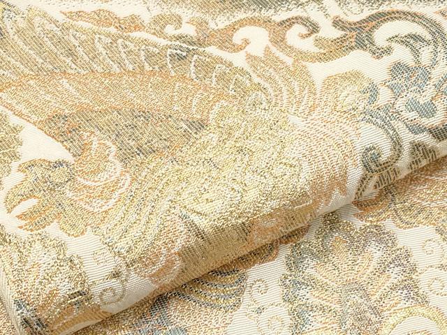 平和屋本店▼六通柄 本袋帯 向かい鳥更紗唐草文 純金二重箔24K 正絹 逸品 CABM7055tx