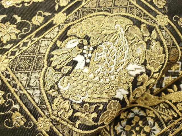 平和屋着物●西陣 六通柄袋帯 唐織 天井花鳥文 金糸 正絹 逸品 未使用 CABM7611dy