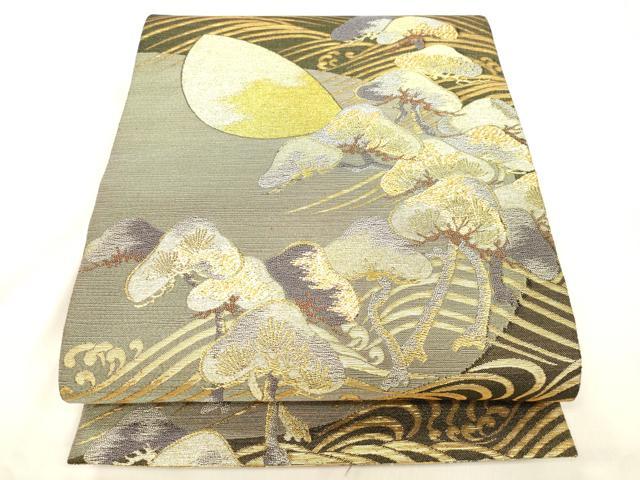 平和屋着物●両面 六通柄袋帯 琳派宗達松図 平安百人一首 金糸 正絹 逸品 未使用 CABM7615dy