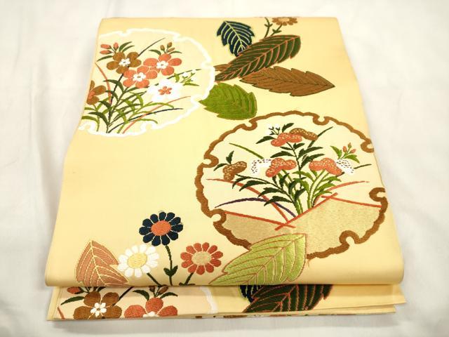 平和屋着物●六通柄 本袋帯 唐織 雪輪草花文 金糸 正絹 逸品 CABM7642dy