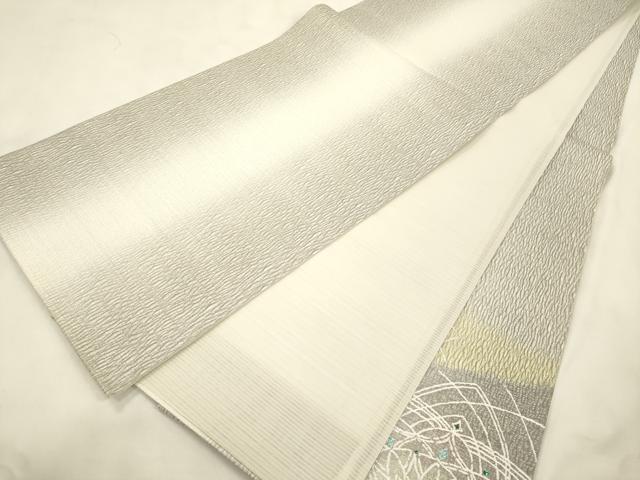 平和屋着物▽太鼓柄袋帯 スリーシーズン 春夏秋 幾何学文 銀糸 正絹 逸品 CABM7658dy