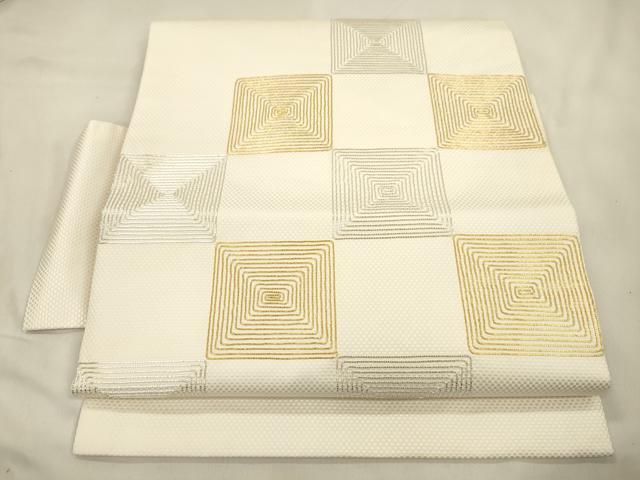 平和屋着物●京都祇園の老舗 ぎをん齋藤 つけ帯 駒刺繍 幾何学文 金銀糸 たとう紙付き 正絹 逸品 CABM7674dy