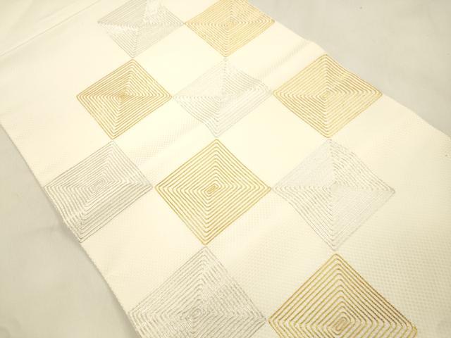 平和屋着物●京都祇園の老舗 ぎをん齋藤 つけ帯 駒刺繍 幾何学文 金銀糸 たとう紙付き 正絹 逸品 CABM7674dy