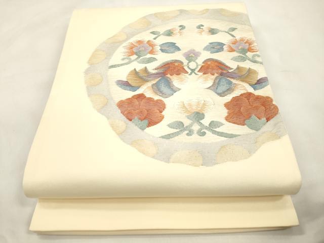平和屋着物●太鼓柄袋帯 すくい織 向い鳥花文 正絹 逸品 CABM7698dy