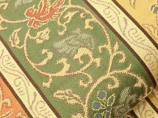 平和屋着物●名物裂一筋 西陣・あらいそ謹製 全通柄 本袋帯 飛鳥唐草文 正絹 逸品 CABM7714dy