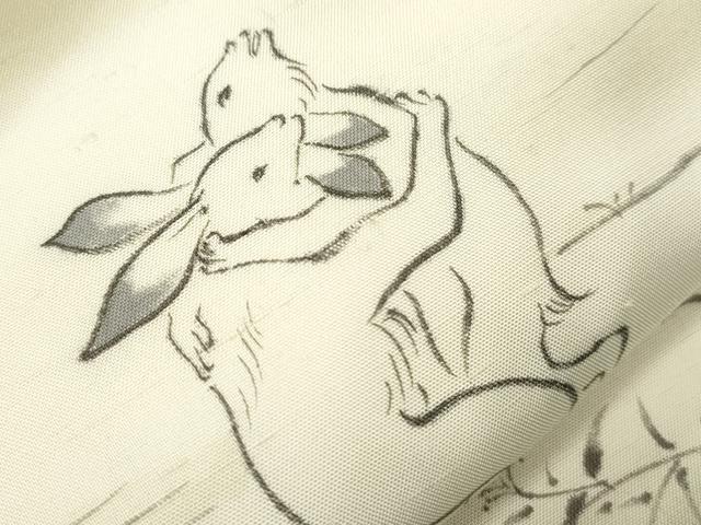 平和屋着物●全通柄袋帯 手描き 紬地 鳥獣戯画 正絹 逸品 CABM7727dy