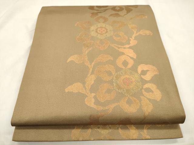 平和屋着物●織物一筋名門 織悦 全通柄 本袋帯 草花文 金糸 正絹 逸品 CABM7794dy