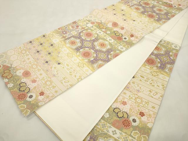平和屋着物●六通柄袋帯 皇綾彩錦 正倉院吉祥花文 金糸 正絹 逸品 CABM7909dy
