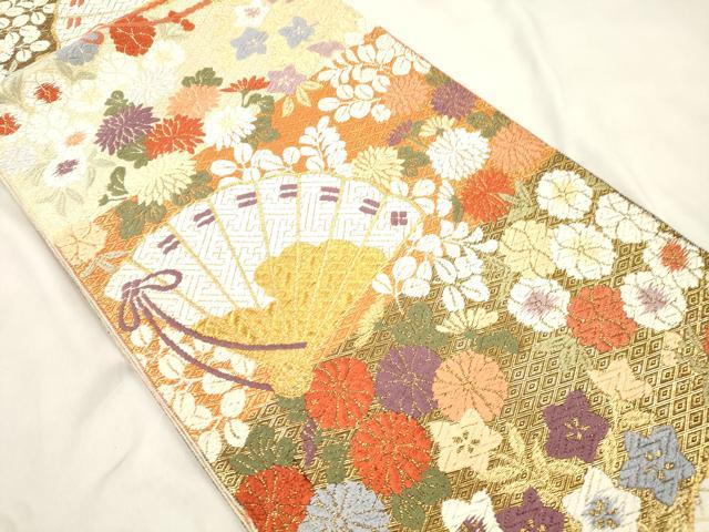 平和屋着物●佐賀錦 六通柄袋帯 唐織 綾都久紫 桧扇能衣秋草文 金糸 正絹 逸品 CABM7931dy