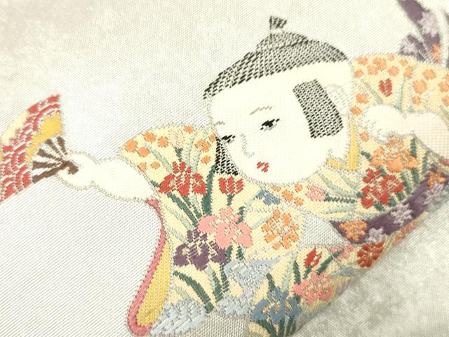 平和屋着物●京人形師 関原紫水監修 西陣 太鼓柄袋帯 唐織 紅花染 ひとかた草紙 証紙付き 正絹 逸品 未使用 CABM7942dy