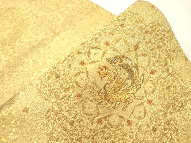 平和屋着物●六通柄袋帯 尾長鳥花文 金糸 正絹 逸品 CABM7949dy