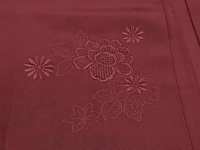 平和屋着物#中国三大刺繍 スワトウ刺繍 総刺繍 羽織 色無地 草花地紋 暗紅色 正絹 逸品 CABM8037in