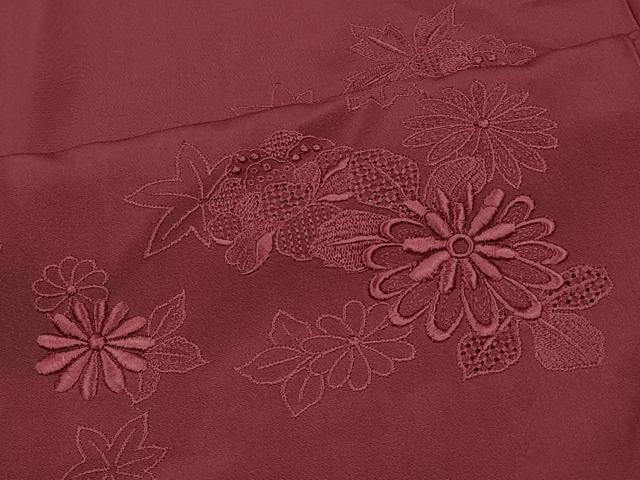 平和屋着物#中国三大刺繍 スワトウ刺繍 総刺繍 羽織 色無地 草花地紋 暗紅色 正絹 逸品 CABM8037in