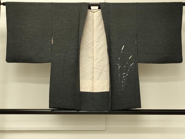 平和屋着物#羽織 枝葉文 たたき染め 黒地 金糸 正絹 逸品 CABM8077in