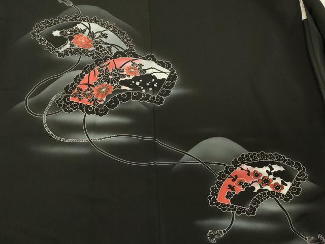 平和屋着物#羽織 刺繍 遠山地紙花文 黒地 金糸 正絹 逸品 CABM8089in