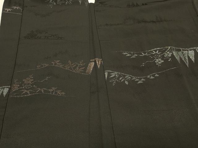 平和屋着物#羽織 寿光織 樹林草花文 黒地 銀糸 正絹 逸品 CABM8090in