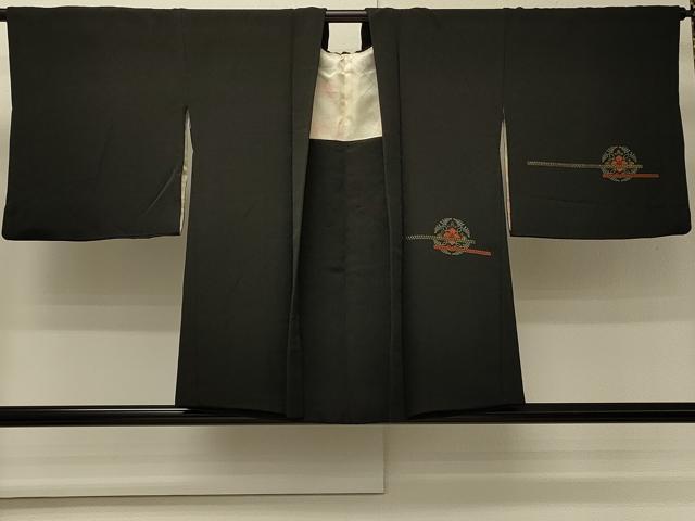 平和屋着物#羽織 寿光織 花丸文 黒地 金糸 正絹 逸品 CABM8091in