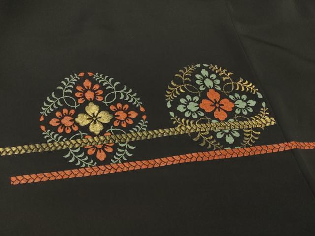 平和屋着物#羽織 寿光織 花丸文 黒地 金糸 正絹 逸品 CABM8091in
