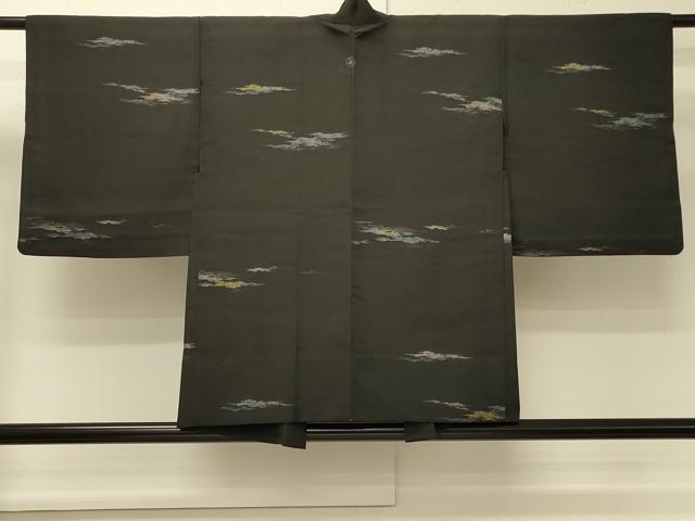 平和屋着物#羽織 単衣 寿光織 霞文 黒地 金銀糸 正絹 逸品 CABM8093in