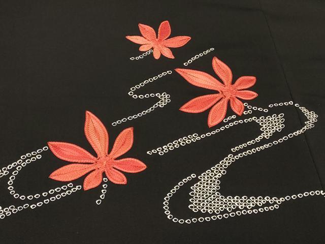 平和屋着物#羽織 刺繍 流水舞葉文 黒地 正絹 逸品 CABM8097in