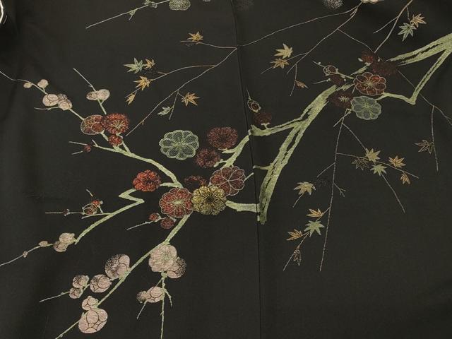 平和屋着物#羽織 寿光織 枝花文 黒地 金銀糸 正絹 逸品 CABM8099in