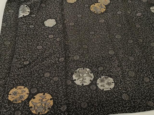 平和屋着物#羽織 寿光織 雪輪草花文 黒地 金銀糸 正絹 逸品 CABM8100in
