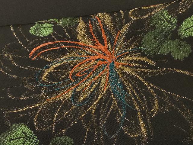 平和屋着物#羽織 寿光織 草花文 黒地 金糸 正絹 逸品 CABM8104in