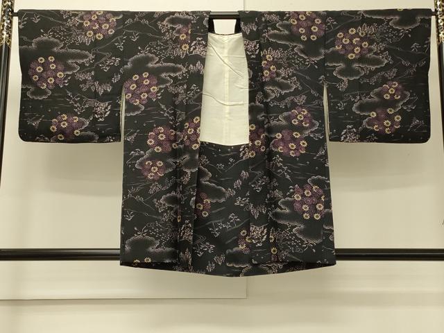 平和屋着物#羽織 紬地 型染め 雲取り風景花文 正絹 逸品 CABM8138in