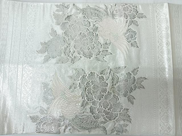 平和屋着物◎太鼓柄袋帯 唐織 西印花鳥更紗文 銀糸 正絹 逸品 CABM8402nb