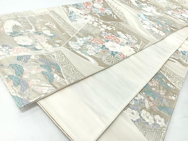 平和屋着物◎六通柄袋帯 慶長色紙文 銀糸 正絹 逸品 CABM8405nb