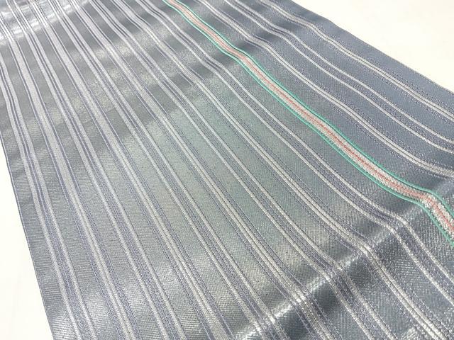 平和屋着物◎九寸名古屋帯 縞 銀糸 正絹 逸品 CABM8428nb