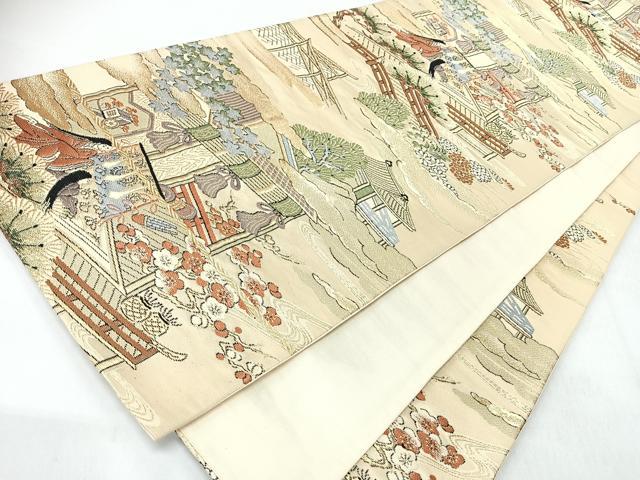 平和屋着物◎六通柄袋帯 人物風景文 金糸 正絹 逸品 CABM8429nb