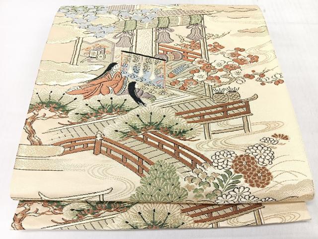 平和屋着物◎六通柄袋帯 人物風景文 金糸 正絹 逸品 CABM8429nb