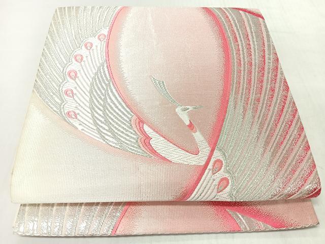 平和屋着物◎六通柄袋帯 唐織 孔雀 銀糸 正絹 逸品 CABM8437nb