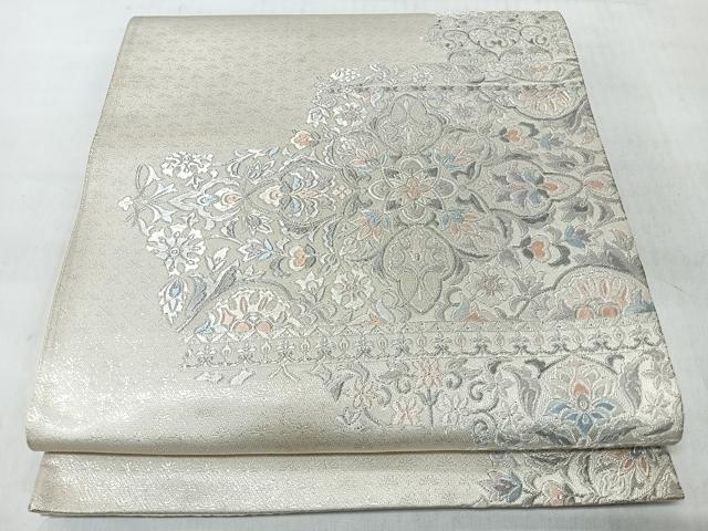 平和屋着物◎六通柄袋帯 唐織 更紗花唐草文 銀糸 正絹 逸品 CABM8465nb