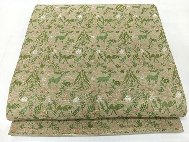 平和屋着物◎六通柄 本袋帯 向かい鳥葡萄蔦の葉動物文 正絹 逸品 CABM8478nb