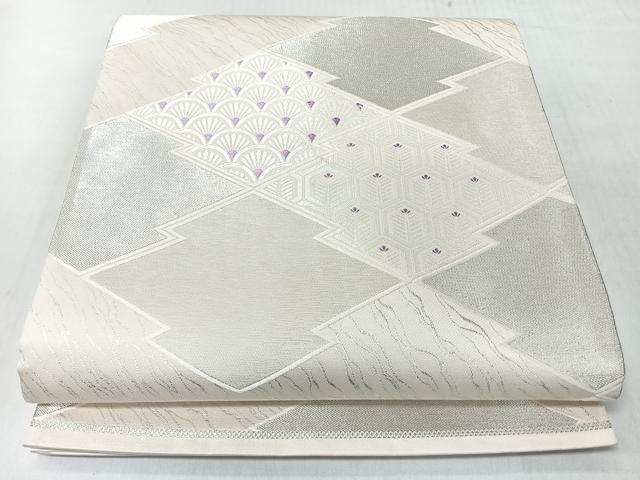 平和屋着物◎六通柄袋帯 松皮菱吉祥文 銀糸 正絹 逸品 CABM8490nb