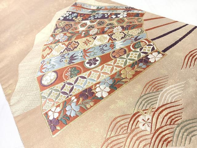 平和屋着物◎西陣 まいづる謹製 六通柄袋帯 唐織 能衣扇面文 金糸 正絹 逸品 CABM8493nb
