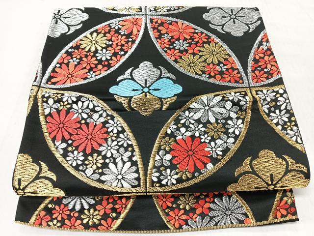 平和屋着物◎六通柄 京袋帯 光葉 黒地 金銀糸 正絹 逸品 CABM8494nb