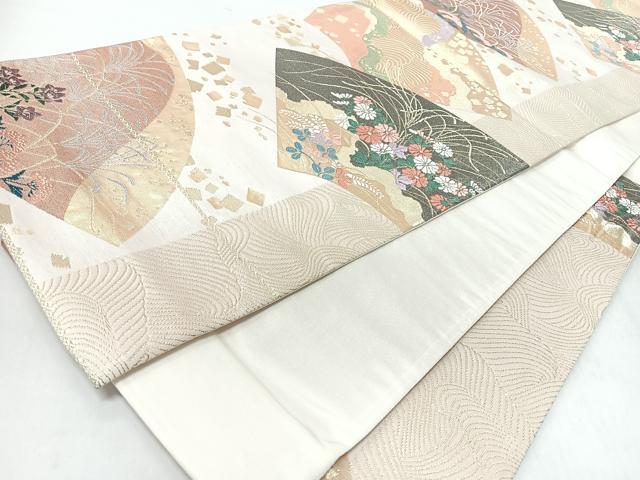 平和屋着物◎六通柄袋帯 流水地紙草花文 金糸 正絹 逸品 CABM8501nb