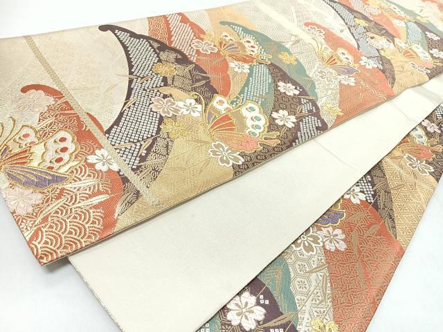 平和屋着物◎六通柄袋帯 唐織 吉祥花蝶文 金糸 正絹 逸品 CABM8504nb