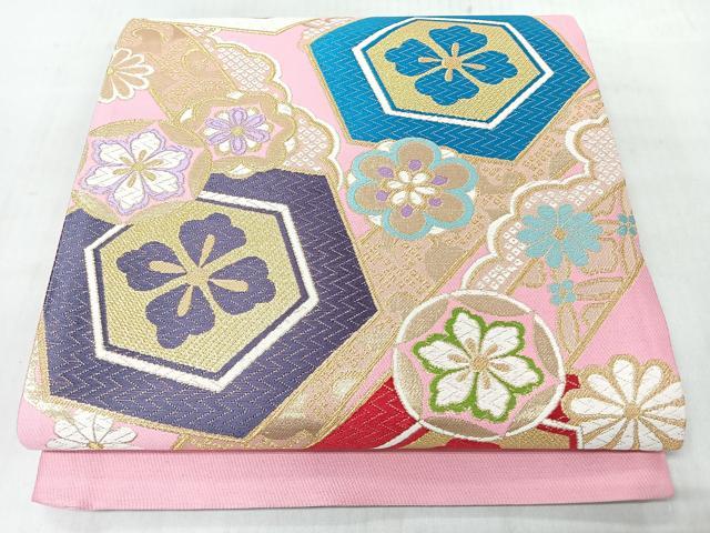 平和屋着物◎六通柄袋帯 更紗花文 金糸 逸品 未使用 CABM8505nb