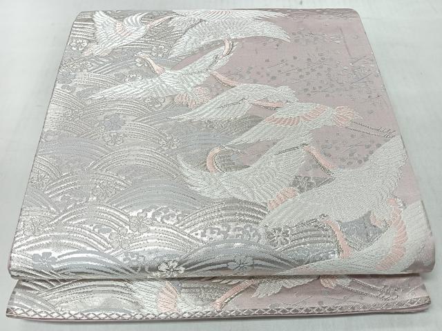 平和屋着物◎六通柄袋帯 流水飛鶴文 銀糸 正絹 逸品 CABM8506nb
