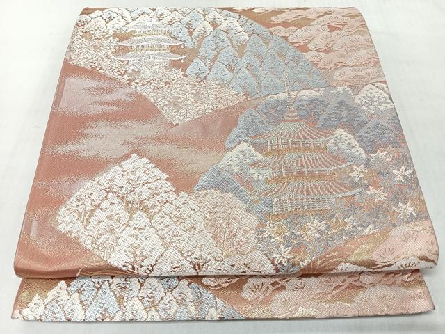 平和屋着物◎六通柄袋帯 地紙風景文 金銀糸 正絹 逸品 CABM8507nb