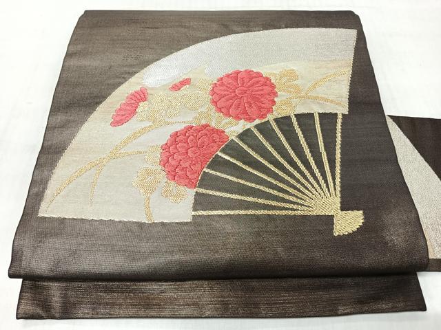 平和屋着物◎九寸名古屋帯 扇面草花文 金銀糸 正絹 逸品 CABM8520nb