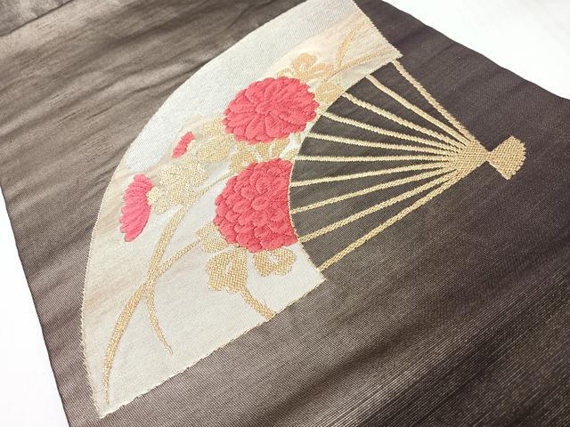 平和屋着物◎九寸名古屋帯 扇面草花文 金銀糸 正絹 逸品 CABM8520nb