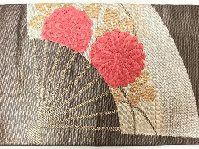平和屋着物◎九寸名古屋帯 扇面草花文 金銀糸 正絹 逸品 CABM8520nb