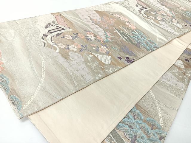 平和屋着物◎六通柄袋帯 平安絵巻文 プラチナ三重箔 正絹 逸品 CABM8533nb